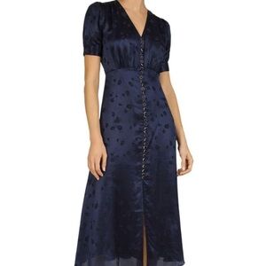 The Kooples Mandarine Silk Dress in Navy